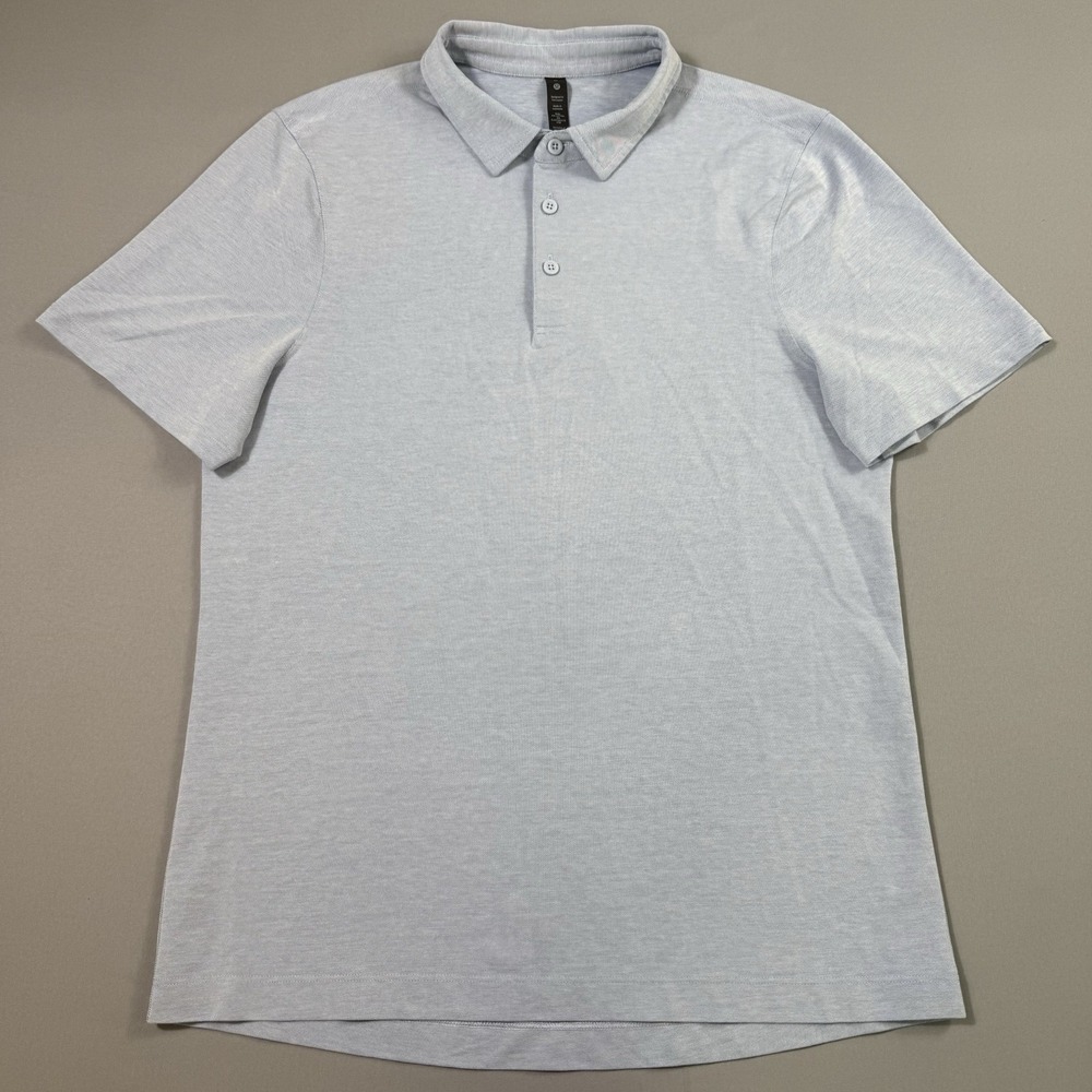 Lululemon Evolution Polo Shirt Mens Medium Blue Short Sleeve Performance Oxford